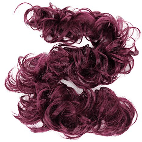 CAISHA XXL Haarteil Haargummi Hochsteckfrisuren Voluminös Gelockt Unordentlich Dutt Weinrot HW19
