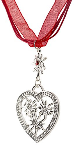 Collier traditionnel avec pendentif en forme de cœur - Bijou traditionnel pour dirndl et pantalon en cuir - Rouge - Taille Unique