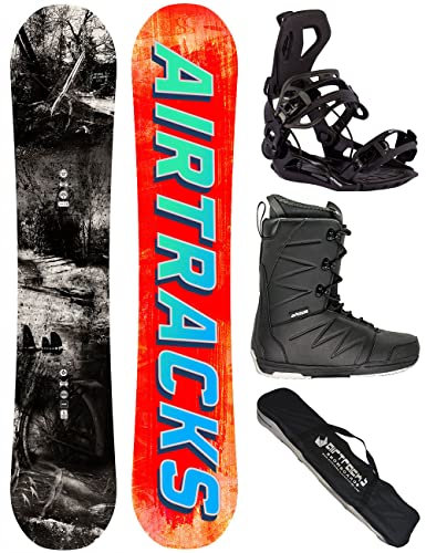 Airtracks Herren Snowboard Set Freeride Freestyle Past & Future Wide Hybrid Rocker 159 - Snowboard Bindung Master - Snowboardboots Star Black 42 - SB Bag