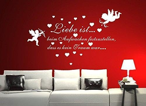 Wandtattoo wandaufkleber Aufkleber Wandsticker wall sticker Wohnzimmer Schlafzimmer Kinderzimmer 30 Farben zur Wahl Wandtext Wandwort Wandspruch spruch Zitat ENGEL Liebe ist ??? wzt08(073 dunkelgrau, Größe3:ca.120x58cm )