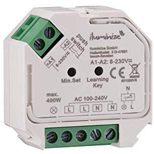 iluminize Funk Dimm-Aktor Mini, 1 x 230V, 200W / 400W, dimmen per Funk mit iluminize Hand-Fernbedienung, Wand-Dimmer, Desk-Dimmer oder WiFi-Bridge, WICHTIG: nicht Zigbee 3.0 kompatibel (Dimm-Aktor)