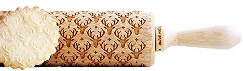 Holz Teigroller/Nudelholz mit Prägung Hirsche