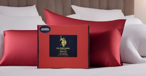 U.S. Polo Assn. Bettwäsche Set - Gebürstete Mikrofaser Tief Pocket - Faltenverblassen, Fleckenabweisende Luxus Bettwäsche - Hypoallergen - 4-teilig (Twin, Rot)