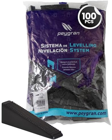 Sistema de nivelación de azulejos Peygrande, 100 cuñas (piezas negras) Para instalación de azulejos y piedra sin desniveles, para profesionales y bricolaje.