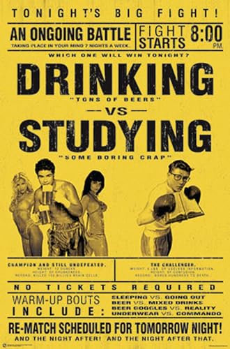 Close Up Drinking vs. Studying Poster Studenten Poster (58,5cm x 89cm)