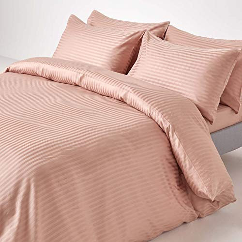 HOMESCAPES Taupe Beige Pure Egyptian Cotton Duvet Cover Set Super King 330 TC 500 Thread Count Equivalent Satin Stripe Quilt Cover 2 Pillowcases Included Bedding Set