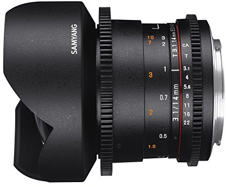 Samyang 14mm T3.1 Obiettivo VDSLR II per Nikon F (lunghezza focale fissa 14 mm, apertura 3.1-22 ED AS IF UMC II), Nero