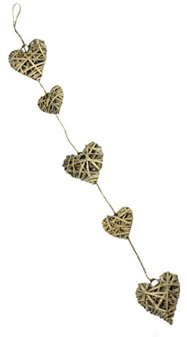 DECOLINE Deko Holz Girlande (80cm - 5 Herzen) - Herzgirlande