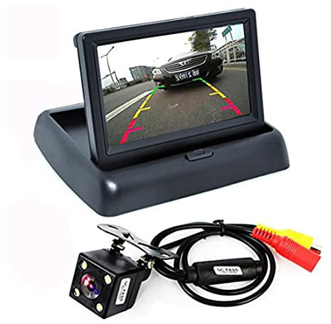 Auto Wayfeng WF® auto Assistenza parcheggio nuovo 4LED dell'automobile di visione notturna del CCD telecamera posteriore con 4,3 pollici LCD a colori Video auto pieghevole del monitor
