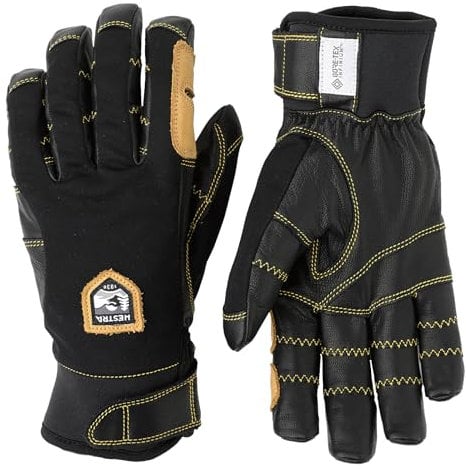 Hestra Ergo Grip Active Handschuh, Leder, Winddicht, 5-Finger, langlebig, Outdoor-Handschuh zum Skifahren, Wandern, Kajak und Rucksackreisen, Schwarz/Schwarz, Größe 9