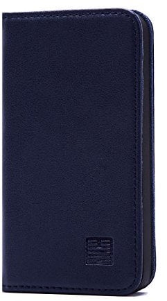 32nd Classic Series - Real Leather Book Wallet Flip Case Cover For Apple iPhone 4 & 4S, Real Leather Design With Card Slot, Magnetic Closure and Built In Stand - Navy Blue