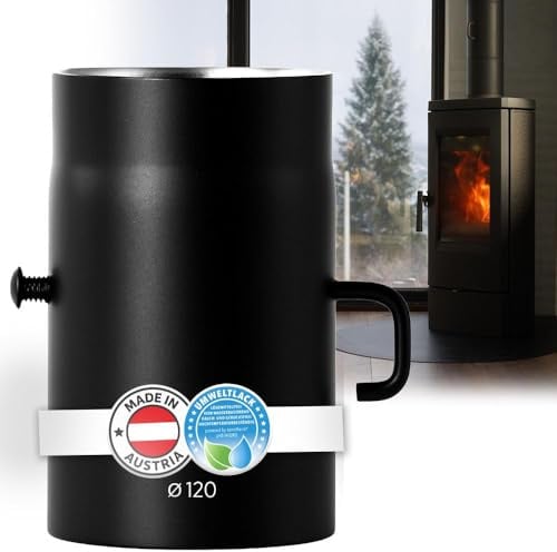 BERTRAMS Ofenrohr 120mm Ø 25 cm mit Drosselklappe Schwarz I Kaminzubehör