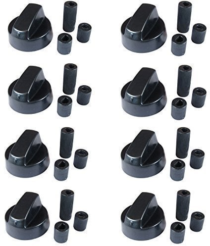Qualtex Lot de 8 x boutons de commande noirs avec adaptateurs pour cuisinière New World et Belling