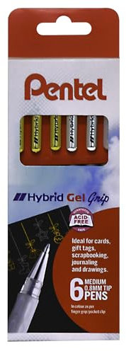 Pentel Hybrid Gel Grip Gelschreiber 6 Stück Gold/Silber/Weiß
