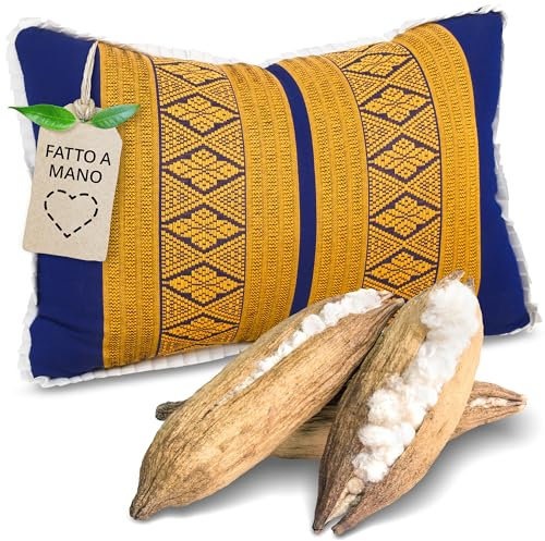 livasia Lendenstützkissen - 22x33x13cm - festes Rückenkissen mit 100% Kapok Naturfaser, nachhaltig & formstabil, Rückenstütze für Sofa & Bett, Garten und Balkon, handgefertigt (Blau/Gelb)