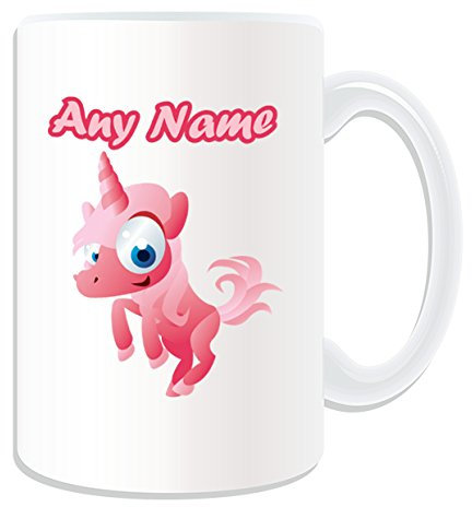 Personalised Gift - Large Big-Eye Unicorn Mug (Animal Design Theme, White) - Any Name/Message on Your Unique Mug - Legendary
