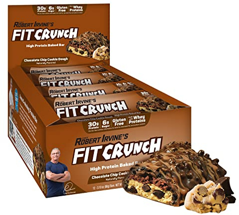 FITCRUNCH Full Size Protein Bars, 6-Layer Baked Bar, 6g of Sugar, Gluten Free & Soft Cake Core (Chocolate Chip Cookie Dough)
