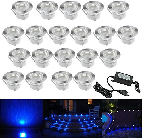 CHNXU 20er Set Terrassen Einbaustrahler LED Bodeneinbauleuchten Blau Aussen Ø45mm Treppen Einbauleuchte IP67 Wasserdicht Boden Lampe für Außenterrasse Garten Gehweg Küche Balkon