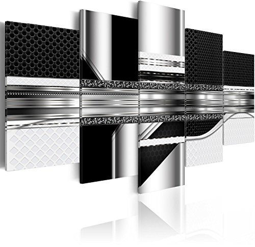 B&D XXL - Wandbilder XXL Abstrakt 100x50cm 5 tlg - Wand Deko Leinwand Bilder Groß Wanddeko Wohnzimmer Schlafzimmer Kunstdrucke - Digital Textur Diamant Perlen schwarz silber