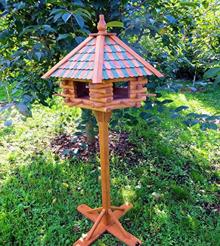 Cudek Figurenhandel XXL Holz-VOGELHAUS Premium Deluxe inkl. STÄNDER+DACHSCHINDELN~ca. 170 cm hoch~VORRATSFÜTTERUNG~SECHSECK~Garten VÖGEL DEKO