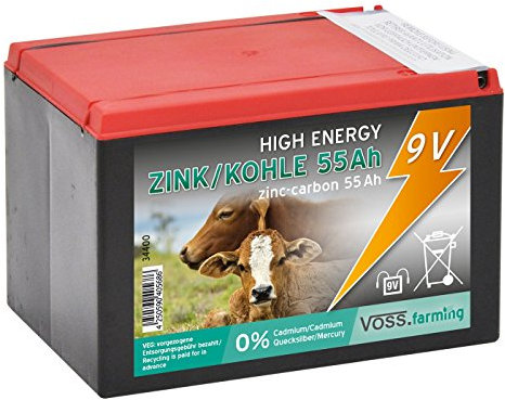 VOSS.farming Batterie sèche Zinc Carbone 55Ah – 9V, pour clôture électrique - Petit modèle