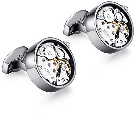 Honey Bear Watch Movement Herren Manschettenknöpfe Cufflinks Steampunk Uhrwerk Uhr Bewegung Edelstahl (Schwarz)