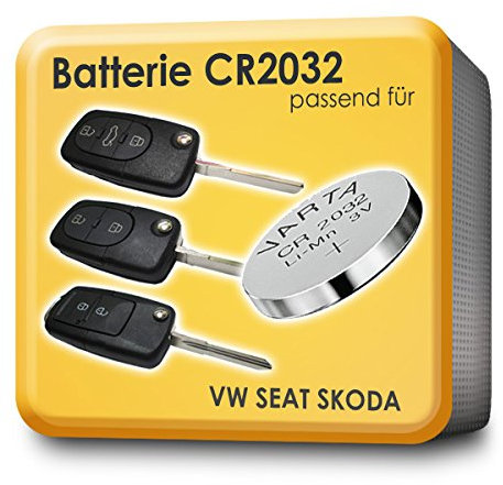 VARTA CR2032 - Batterie per telecomando chiavi, 2 pezzi, compatibile con VW Skoda Seat Audi