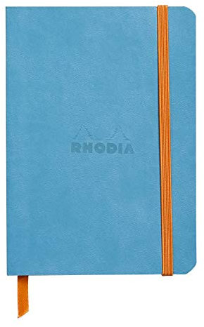 RHODIA 117307C - Soft Turquoise Notebook - A6 - Lined - 144 pages - Clairefontaine Ivory Paper 90 g/m - Bookmark, Elastic Closure - Faux Leather Cover - Rhodiarama Collection