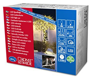 Konstsmide Micro LED Lichterkette, 40 warm weiße Dioden, 24V Außentrafo, weißes Kabel - 3610-102