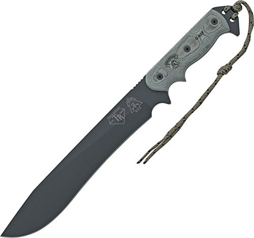 Tops Knives ATRD01 Armegeddon Fixed Blade Bowie Knife with Black Linen Micarta Handles & Black Ballistic Nylon Sheath with Kydex Liner