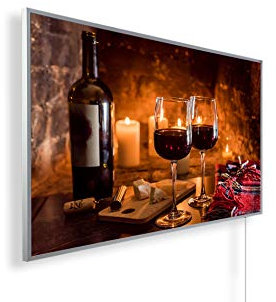 Infrarotheizung mit Bild – Bildmotiv – TÜV SÜD - 800 Watt Bildheizung + Smart Thermostat + Könighaus APP - Weißer Rahmen (170. Wein & Käse)