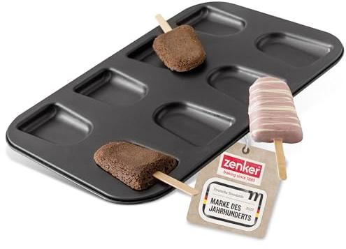 Zenker Backform Eis am Stiel 8 Stück – Leckeres Kucheneis als Highlight im Sommer – Cakesicles Form inklusive 25 Holzstäbchen