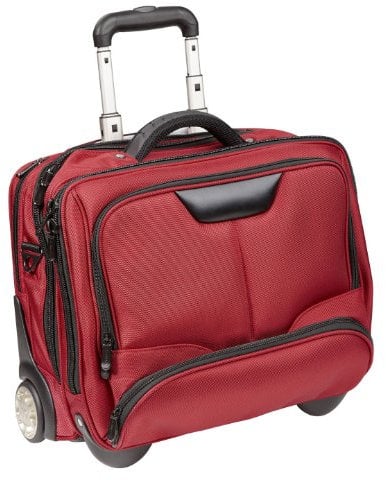 DERMATA Notebooktasche Notebooktrolley 17 Zoll Pilotenkoffer Trolley [ Laptop max. 41 x 29 cm] mit Schultergurt/Rot