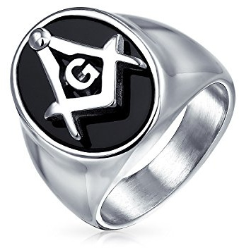 Bling Jewelry Geheimgesellschaft Quadratkompass Schwarzer Oval Herren Siegel Freimaurer Freimaurerring für Männer Silberton Edelstahl