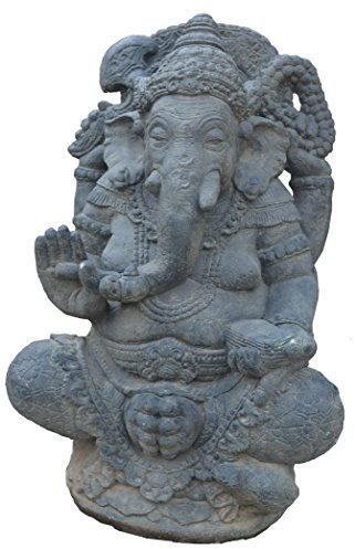 korb-outlet Gartenfigur Ganesha Sitzend Steinguss/Steinfigur Statue 80cm für Haus und Garten