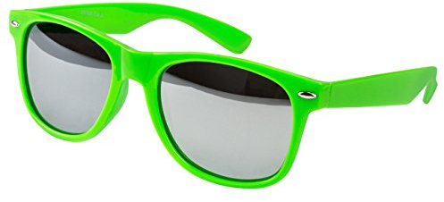 Ciffre EL-Sunprotect® Sonnenbrille Nerdbrille Brille Nerd Silber Voll Verspiegelt Neon Grün UV400