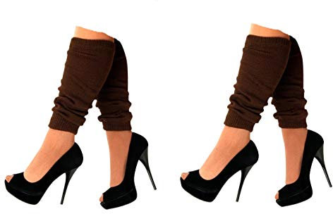 krautwear Damen Beinwärmer Stulpen Legwarmers Overknees gestrickte Strümpfe 80er Jahre 1980er Jahre, 2xbraun, Einheitsgröße