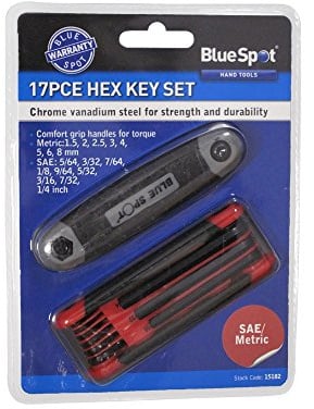 Blue Spot 15182 Hex Key Set SAE/Metric (17 Pieces)