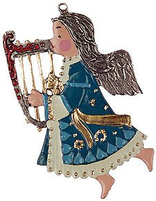 Zinnfigur Engel mit Harfe blau