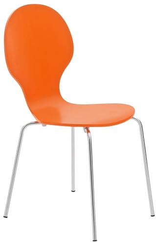 CLP Stapelstuhl Diego I Komfortabler Esszimmerstuhl I Metallgestell, Holzsitz I Ergonomisches Design I Platzsparend In Esszimmer Und Küche, Farbe:orange