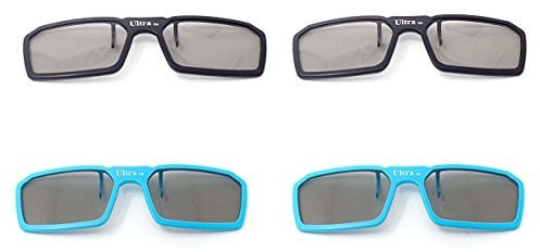 Ultra 2 Black 2 Blue Pairs 3D Clip On Glasses Passive 3D Glasses Men Women Compatible with RealD Cinemas 3D Glasses for TV Movie Glasses For Prescription Glass Wearers Circular Polorised Cinema 3D