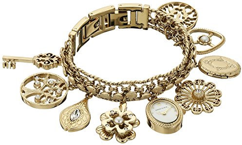 Anne Klein Women's Premium Crystal Accented Charm Bracelet Watch, 10/8096 Gold