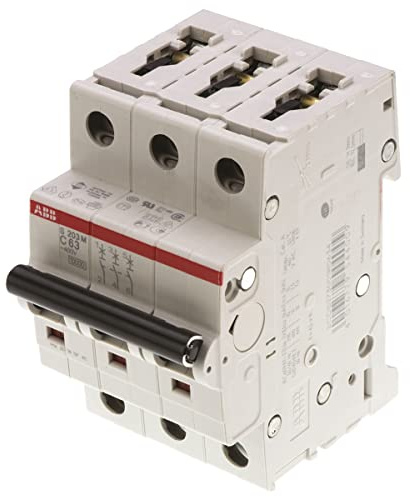 ABB Protecta Plus S203M-C63 Miniature Circuit Breaker • 3 Pole • 63A Type C • 440V AC / 125V DC • 10kA Breaking Capacity • DIN Rail Mount • System pro M Compact • Industrial MCB • 2CDS273001R0634