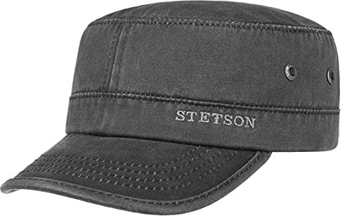 Stetson Datto Armycap Herren - Wasserabweisende Baumwollkappe - Sommer/Winter - Armymütze mit Sonnenschutz UV 40+ - Verwaschene Lederoptik (Oilskin) - Urbancap schwarz L (58-59 cm)