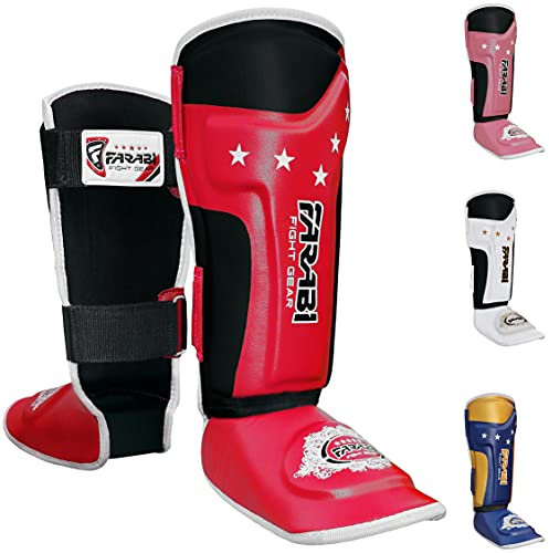 Farabi Sports Kinder schienbeinschoner Kickboxen shin Guards MMA, Muay Thai schienbeinschützer – Shin Instep Protection für Training, Sparring, Boxausrüstung und Kampfsport (Red)