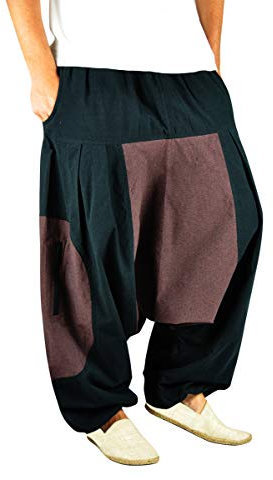 virblatt - Haremshose Herren | 100% Baumwolle | Aladinhose Männer Goa Hose Herren Hippie Hose Pumphose Sommerhose Goahose Hippie Kleidung - Wasser L-XL schwarz
