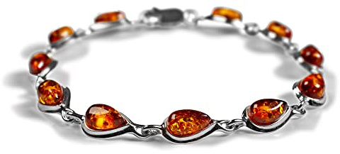 Tropfenform Link Armband In Silber Und cognac Bernstein