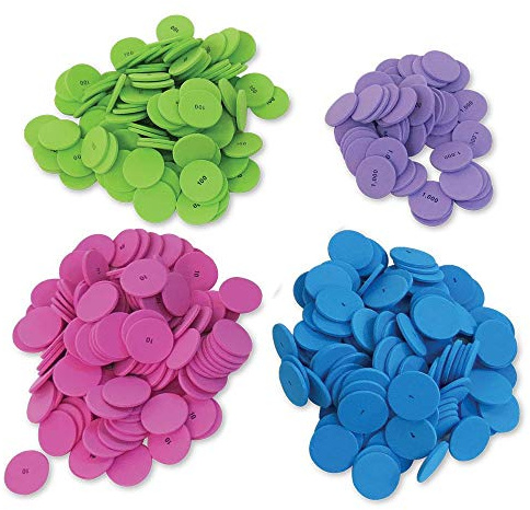 hand2mind Soft Foam Place Value Disks 4 Values, Counting Chips for Kids, Math Counters Kindergarten, Math Teacher Supplies, Base 10 Math Manipulatives for Elementary School (Pack of 200)