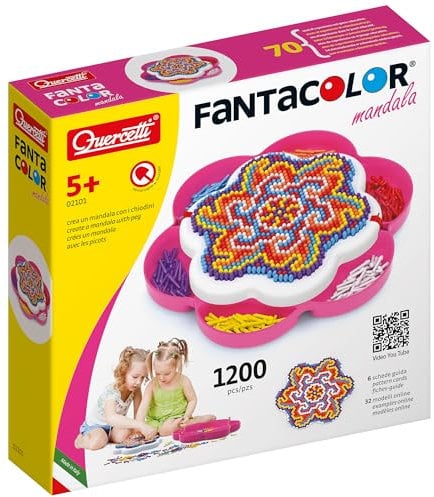 Quercetti 2101 FantaColor Mosaic Kits-STEAM Toy, Kid's Mandalas, Pink