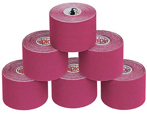 ALPIDEX Ruban Adhésif de Kinésiologie 5 m x 5,0 cm Diverse Couleurs 1/3/ 6/12 Rouleaux E -Book Exemples D'application Bandes Kinesiology Tape, Couleur:rose, Quantité:6 rouleaux